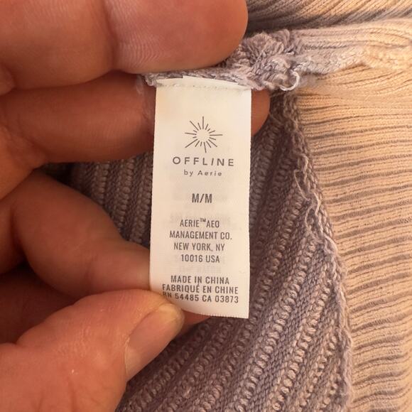 Offline Aerie Ribbed 1/4 Zip Pullover Sweatshirt Size M Purple Oversized Comfy - Picture 5 of 11